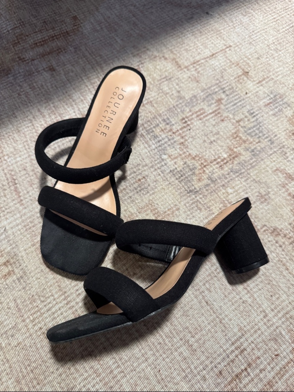 Journee Collection Black Double Strap Block Heel Slides